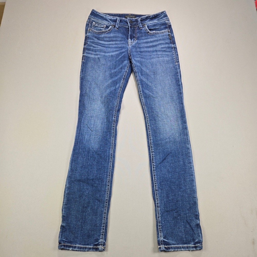 Silver Jeans Co Elyse Straight Dark Wash Whiskered Denim Women W25 L32
